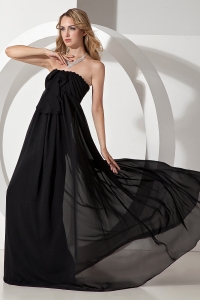 Strapless Prom/Maxi Dress Black Chiffon Beading Empire Ruched