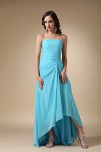 Asymmetrical Bridesmaid Dress Blue A-line Strapless Ruched