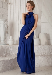 Maxi/Celebrity Dress Royal Blue Halter Chiffon Ruched Column