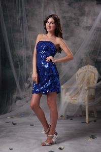Blue Strapless Mini-length Sequin Nightclub Dress
