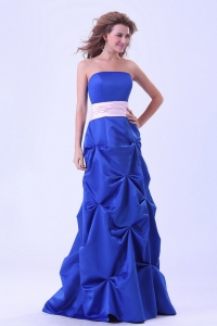 Royal Blue Prom Dress With Pink Sash Pick-ups Floor Length