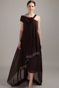 Brown Asymmetrical Maxi/Celebrity Dress Chiffon Beading High-low