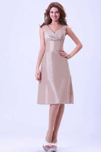 Champagne V-neck Prom Dress With Knee-length