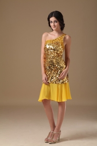 One Shoulder Sequin Chiffon Nightclub/Homecoming Dress Gold Beading
