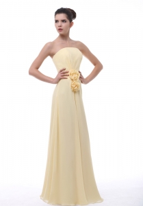 Bridesmaid Dress Hand Made Flowers Light Yellow Strapless