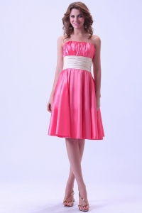 Hot Pink Prom / Homecoming Dress With Ruched Sash Knee-length