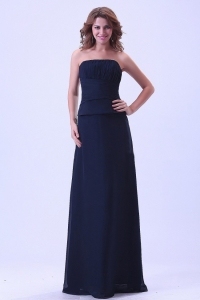 Navy Blue Strapless Prom Dress Chiffon Floor-length