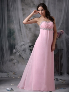 Pink Empire Strapless Chiffon Beading Maxi Dresses