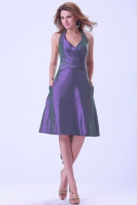 Purple Halter Prom / Homecoming Dress Taffeta Ruch Knee-length
