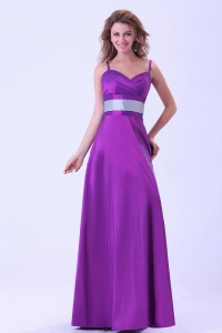 Purple Mother Of The Bride Dress With Spaghetti Straps Belt