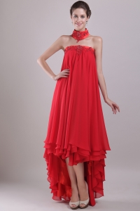 Red Maxi/Celebrity Dress Strapless High-low Beaded Embroidery