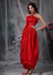 Red Strapless Maxi/Celebrity Dress Ankle-length Ruching