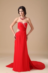 Red Pageant Evening Dress Sweetheart Beading Court Train