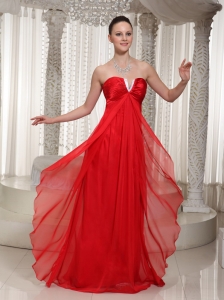 Red Little V-neck Chiffon Evening Dresses