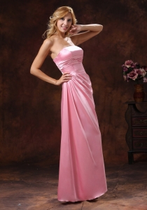 Rose Pink Bridesmaid Dress Elastic Woven Satin Strapless Ruch