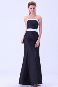 Black Evening Dress With White Belt Ankle-length