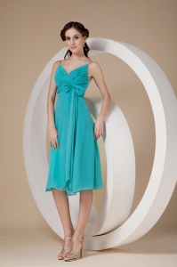 Turquoise Bridesmaid Dress Spaghetti Straps Knee-length Chiffon