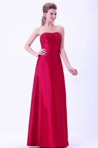 Wine Red Bridemaid Dress Taffeta A-line Floor-length