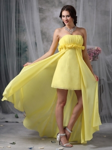 Yellow Strapless High-low Chiffon Maxi Dresses