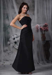 Black Ruched Bridesmaid Dress Strapless Ankle-length A-line