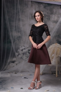 Black and Brown Scoop Knee-length Satin Mother Of The Bride Dress