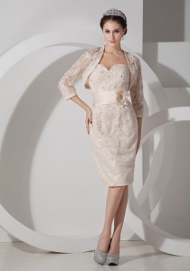 Champagne Sweetheart Satin Belt Lace Mother of the Bride Dress