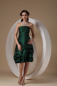 Strapless Bridesmaid Dress Dark Green Knee-length Taffeta Beading