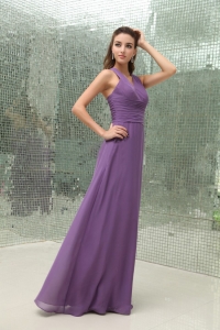 Empire Chiffon Purple V-neck Bridesmaid Dress Ruched