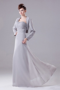 New Style Grey Strapless Beaded Mother Of The Bride Dress