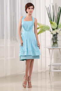 Halter A-Line Knee-length Taffeta Light Blue Birdesmaid Dress