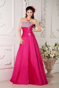 Hot Pink Dress for Pageant A-line Sweetheart Silver Beading