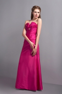 Discount Hot Pink Bridesmaid Dress Strapless Floor-length Ruched