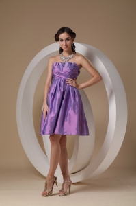 Ruched Bridesmaid Dress Strapless Lavender A-line Mini-length