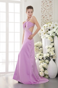 Beading Prom Pageant Dress Lavender Halter Brush /Sweep Train
