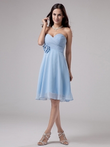 Sweetheart Light Blue Homecoming Dress Ruched Knee-length