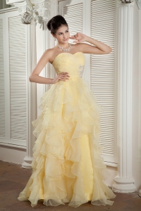 Light Yellow Organza Ruffles Beading Celebrity Dress