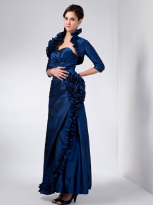 Navy Blue Ankle-length Mother of The Bride Dress Taffeta Flowers