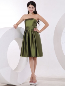 Olive Green Bridesmaid Dress Strapless Knee-length