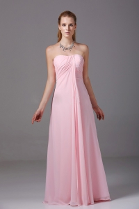 Pink Strapless Chiffon Ruched Empire Bridesmaid Dress