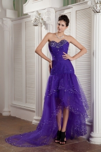 Purple Mermaid Sweetheart High-low Celebrity Dress Tulle Beading
