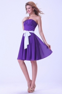 Prom / Homecoming Dress Purple With White Sash Knee-length