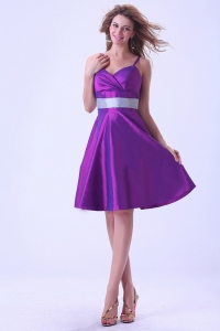 Purple Prom / Homecoming Dress Spaghetti Straps Knee-length