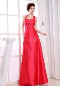 Halter Prom Dress for Party Red A-Line Taffeta Floor-length