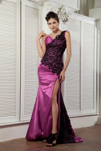 Rose Pink One Shoulder Celebrity Dress Taffeta and Lace Ruch