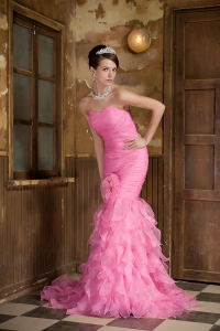 Rose Pink Pageant Evening Dress Mermaid Sweetheart Ruffles