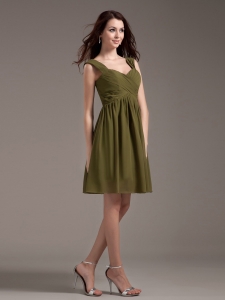 Olive Green Chiffon Straps Knee-length Prom Dress