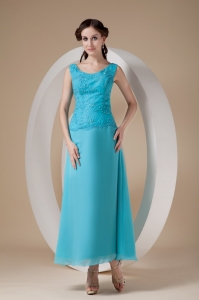 Teal Wide Straps Mother in Law Dresses Ankle-length Chiffon