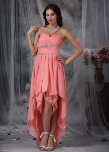 High-low Prom/Maxi Dress Watermelon Red Sweetheart Beaded