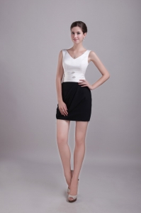 White and Black Cocktail/Homecoming Dress V-neck Mini-length