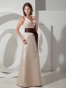 V-neck A-line Floor-length Taffeta Sash Bridesmaid Dress
